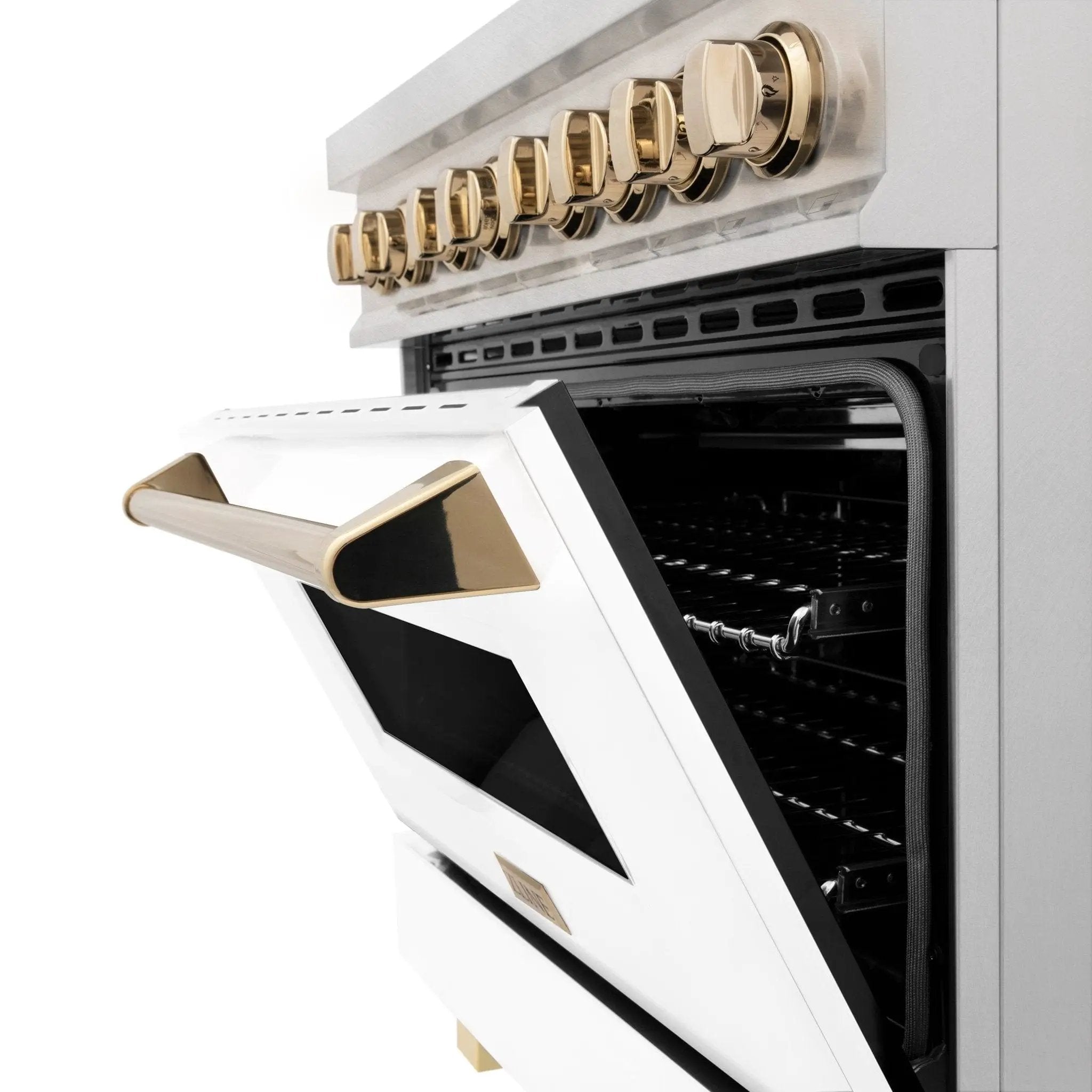 ZLINE 36" Autograph Dual Fuel Range, DuraSnow, White door, RASZ-WM-36-CB by Farmhouse Kitchen and Bath