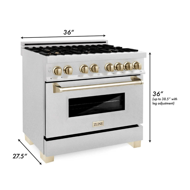 ZLINE 36" Autograph Dual Fuel Range, DuraSnow,Champagne, RASZ-SN-36-CB by Farmhouse Kitchen and Bath