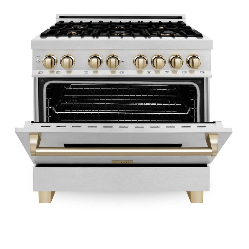 ZLINE 36" Autograph Dual Fuel Range, DuraSnow,Champagne, RASZ-SN-36-CB by Farmhouse Kitchen and Bath