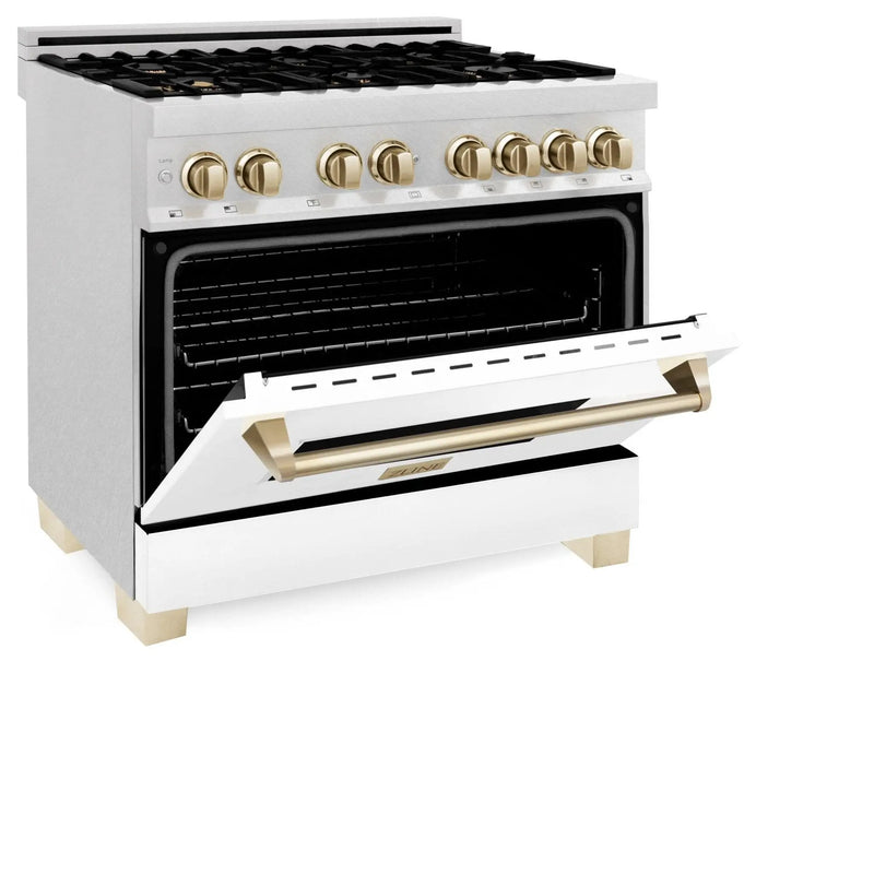 ZLINE 36" Autograph Dual Fuel Range, White, Champaign Accents, RAZ-WM-36-CB by Farmhouse Kitchen and Bath