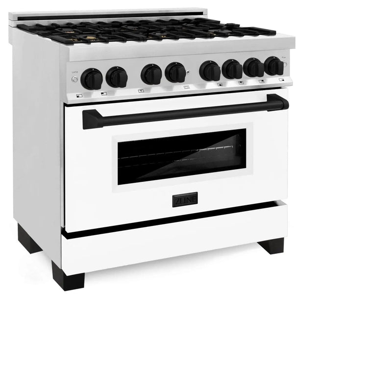 ZLINE 36" Autograph Dual Fuel Range, White Door, RAZ-WM-36-MB by Farmhouse Kitchen and Bath