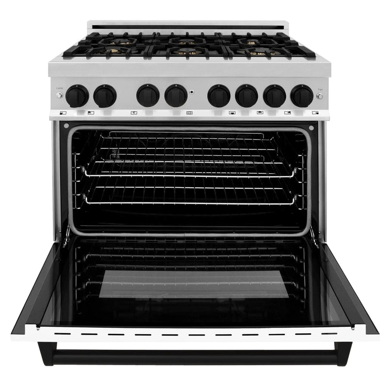 ZLINE 36" Autograph Dual Fuel Range, White Door, RAZ-WM-36-MB by Farmhouse Kitchen and Bath