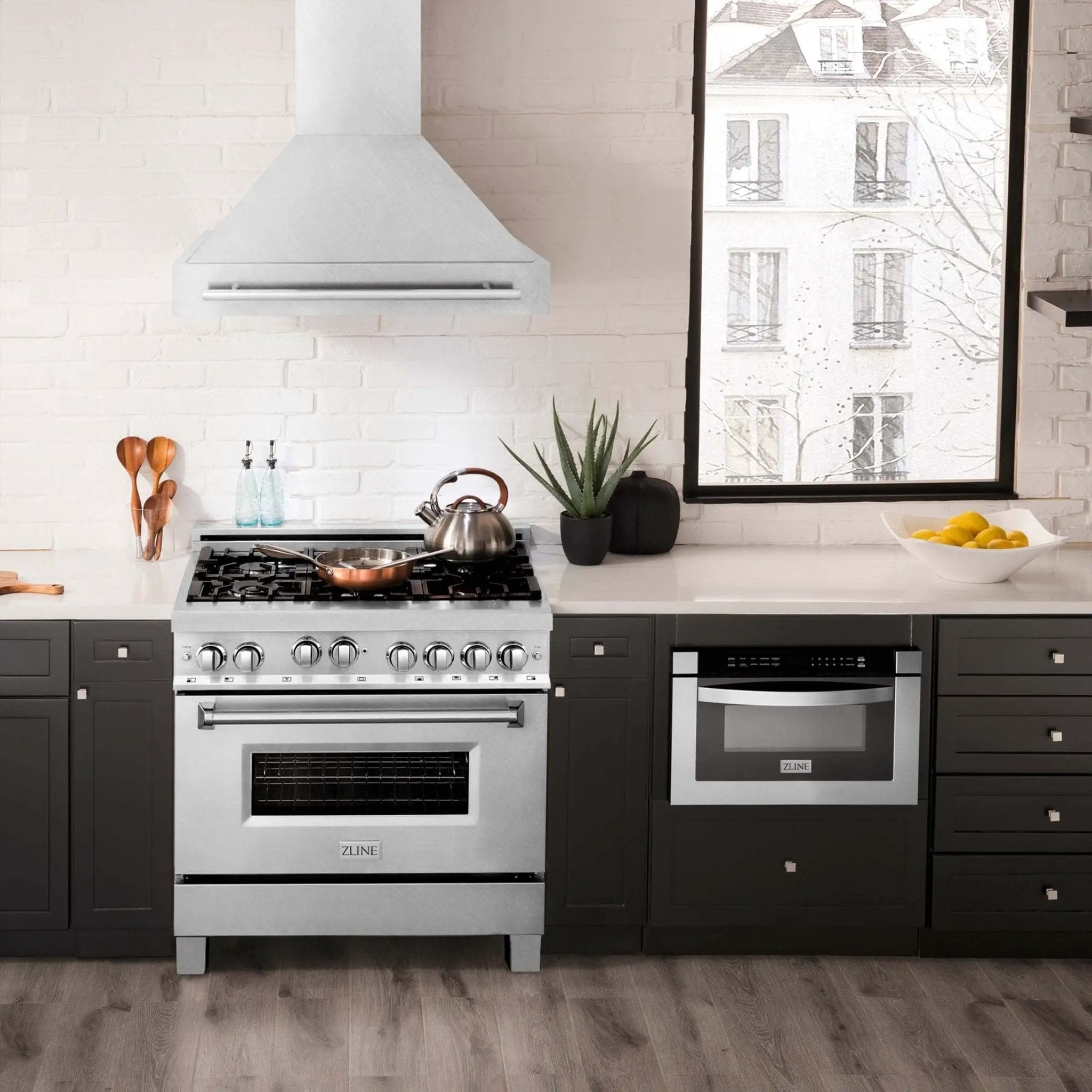 ZLINE 36" Autograph DuraSnow Stainless Steel Wall Range Hood 8654SNX-36 by Farmhouse Kitchen and Bath