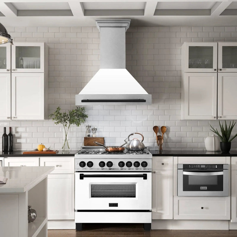 ZLINE 36" Autograph DuraSnow White Range Hood 8654SNZ-WM36-MB by Farmhouse Kitchen and Bath