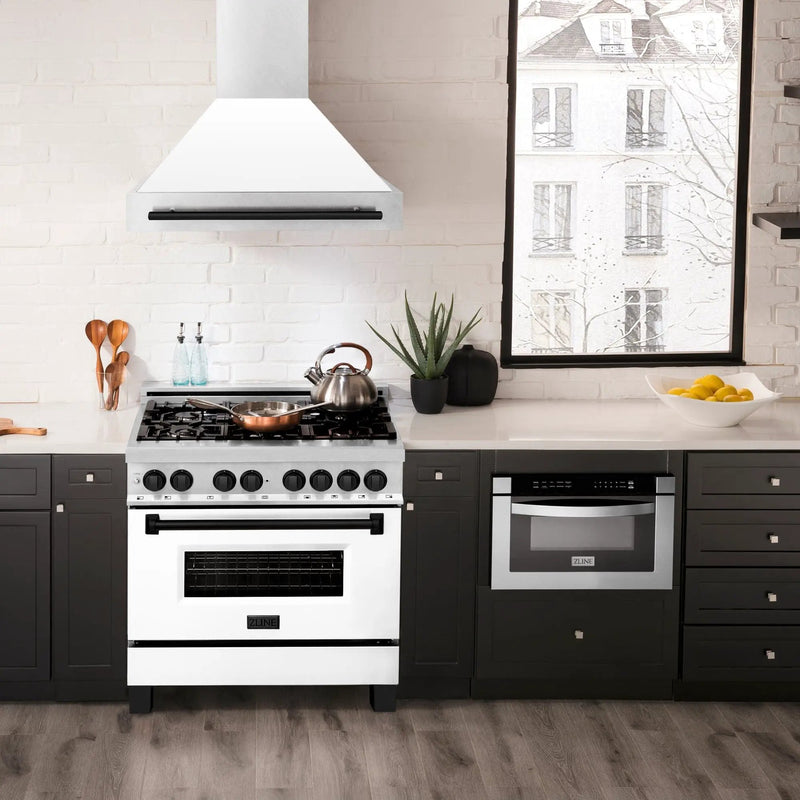 ZLINE 36" Autograph DuraSnow White Range Hood 8654SNZ-WM36-MB by Farmhouse Kitchen and Bath