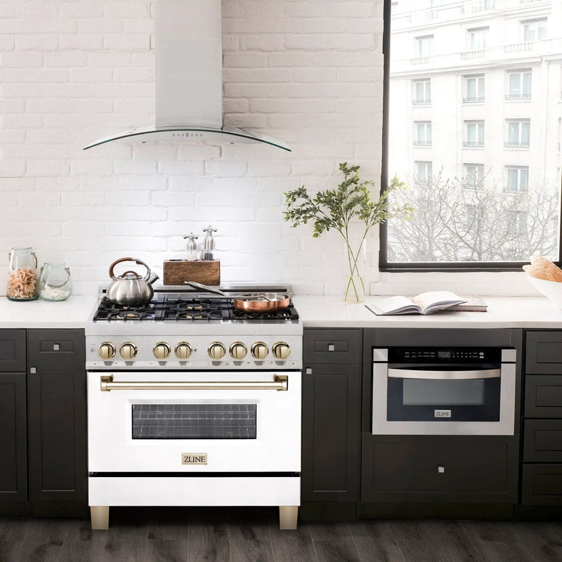 ZLINE 36" Autograph Edition Dual Fuel Range, White Door, RAZ-WM-36-G by Farmhouse Kitchen and Bath