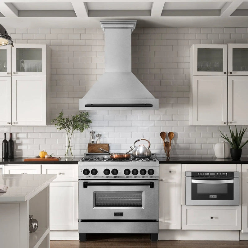 ZLINE 36" Autograph Edition DuraSnow Wall Range Hood 8654SNZ-36-MB by Farmhouse Kitchen and Bath