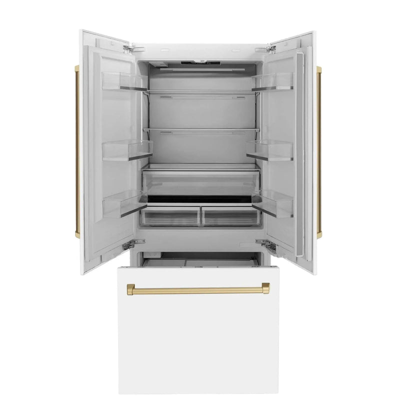 ZLINE Autograph Edition French Door Refrigerator, Internal Water, Ice Dispenser, White Matte, Champagne Bronze Accents RBIVZ-WM by Farmhouse Kitchen and Bath