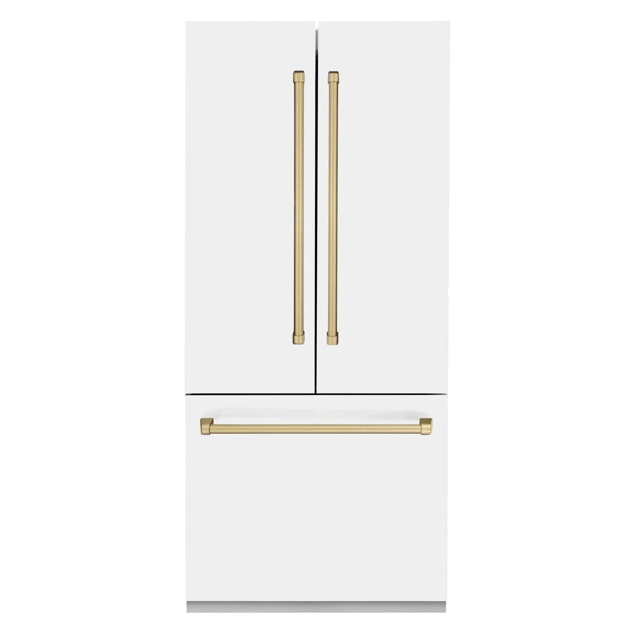 ZLINE Autograph Edition French Door Refrigerator, Internal Water, Ice Dispenser, White Matte, Champagne Bronze Accents RBIVZ-WM by Farmhouse Kitchen and Bath