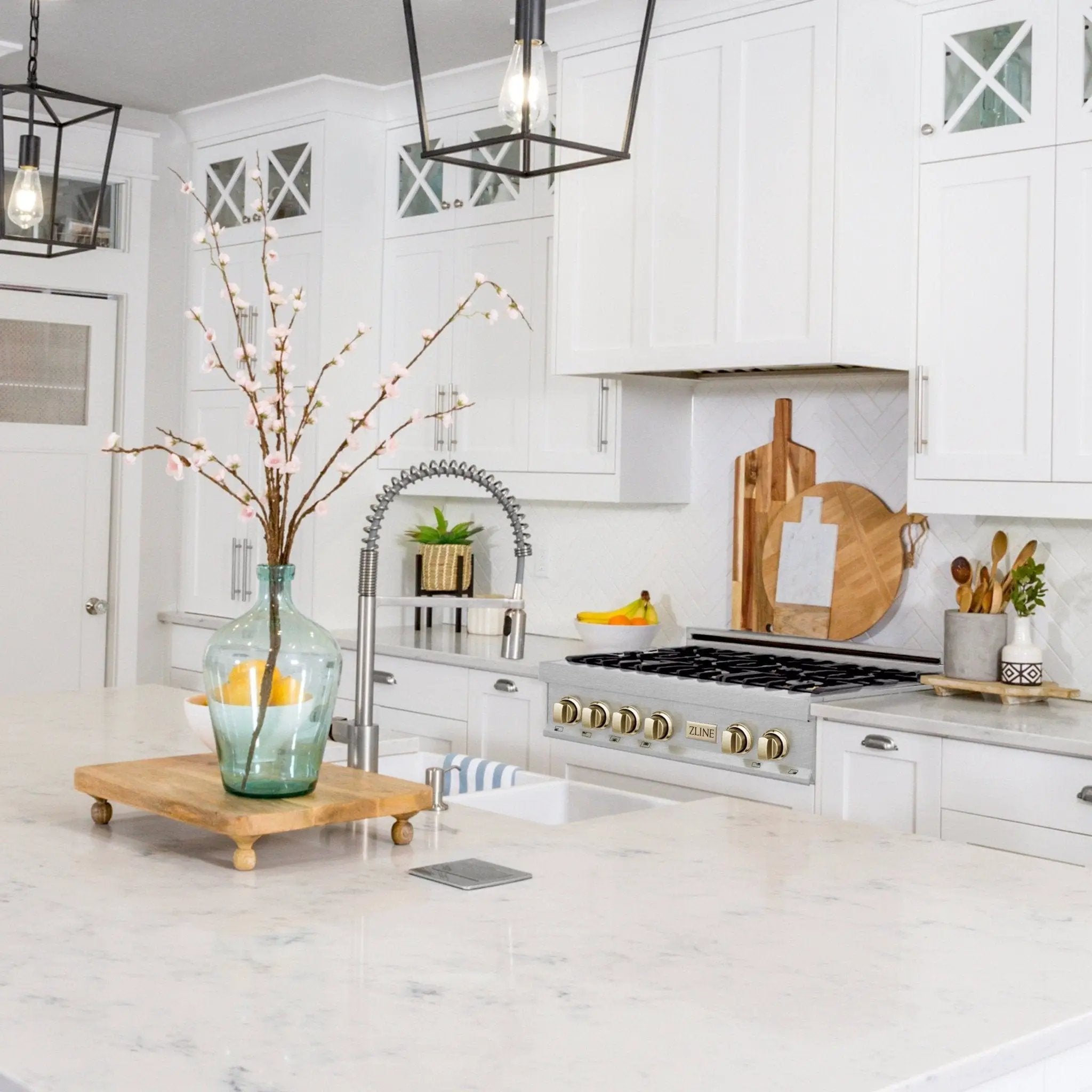 ZLINE 36" Autograph Edition Rangetop, DuraSnow, Gold Accent, RTSZ-36-G by Farmhouse Kitchen and Bath