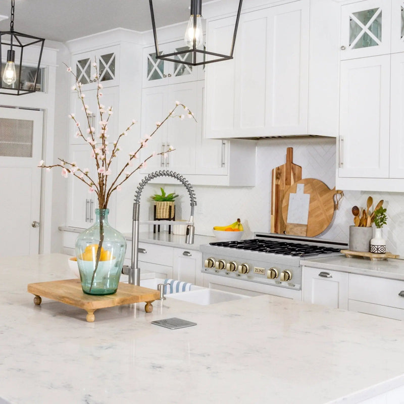 ZLINE 36" Autograph Edition Rangetop, DuraSnow, Gold Accent, RTSZ-36-G by Farmhouse Kitchen and Bath