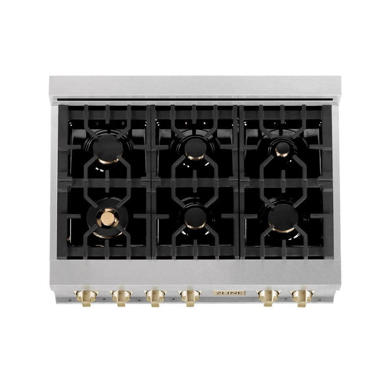 ZLINE 36" Autograph Edition Rangetop, DuraSnow, Gold Accent, RTSZ-36-G by Farmhouse Kitchen and Bath