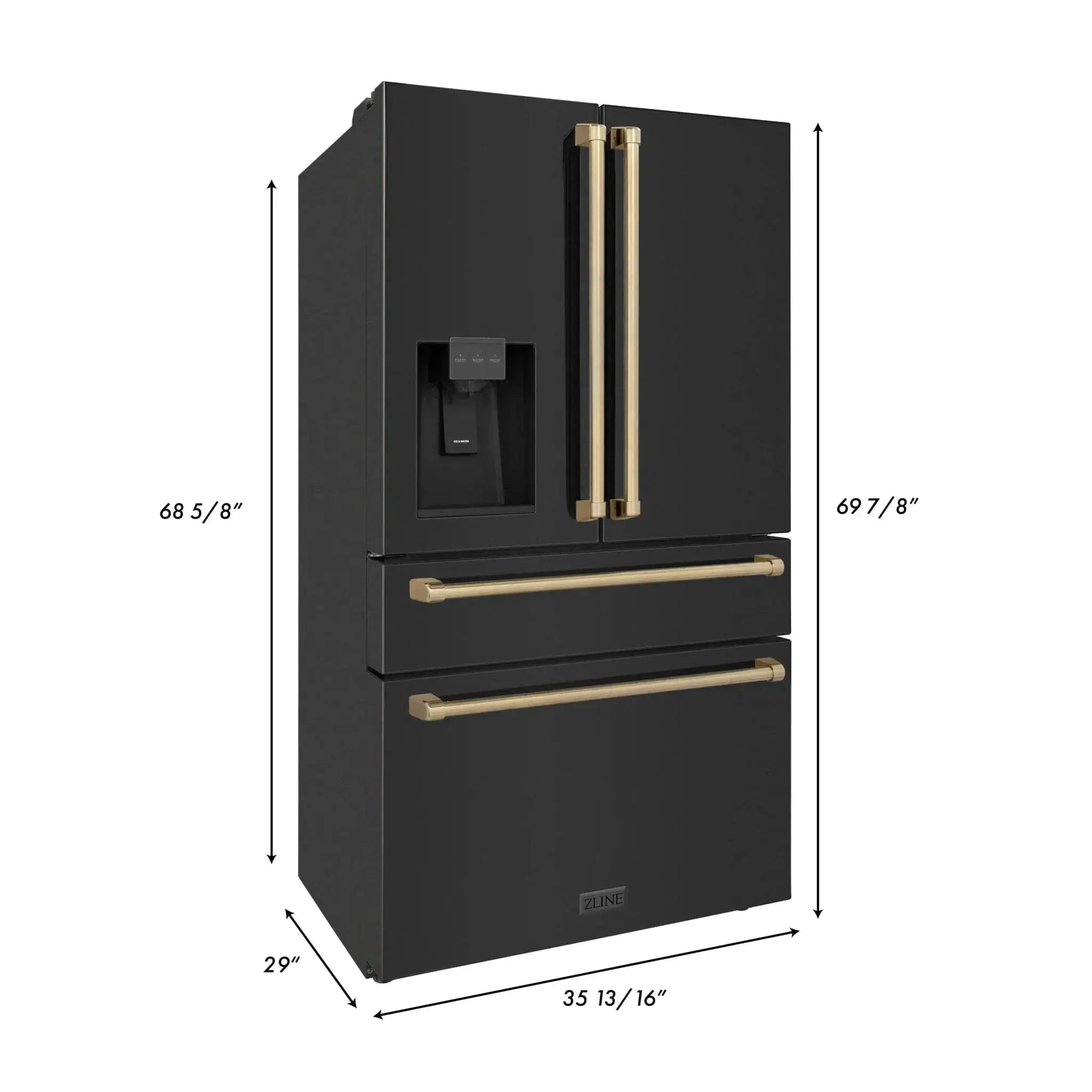 ZLINE 36" Autograph French Door Refrigerator with Water and Ice Dispenser in Black Stainless Steel RFMZ-W-36-BS-CB by Farmhouse Kitchen and Bath