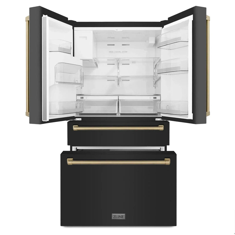 ZLINE 36" Autograph French Door Refrigerator with Water and Ice Dispenser in Black Stainless Steel RFMZ-W-36-BS-CB by Farmhouse Kitchen and Bath