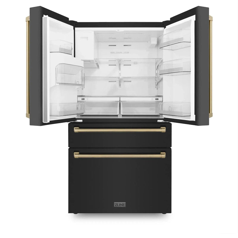 ZLINE 36" Autograph French Door Refrigerator with Water and Ice Dispenser in Black Stainless Steel RFMZ-W-36-BS-CB by Farmhouse Kitchen and Bath