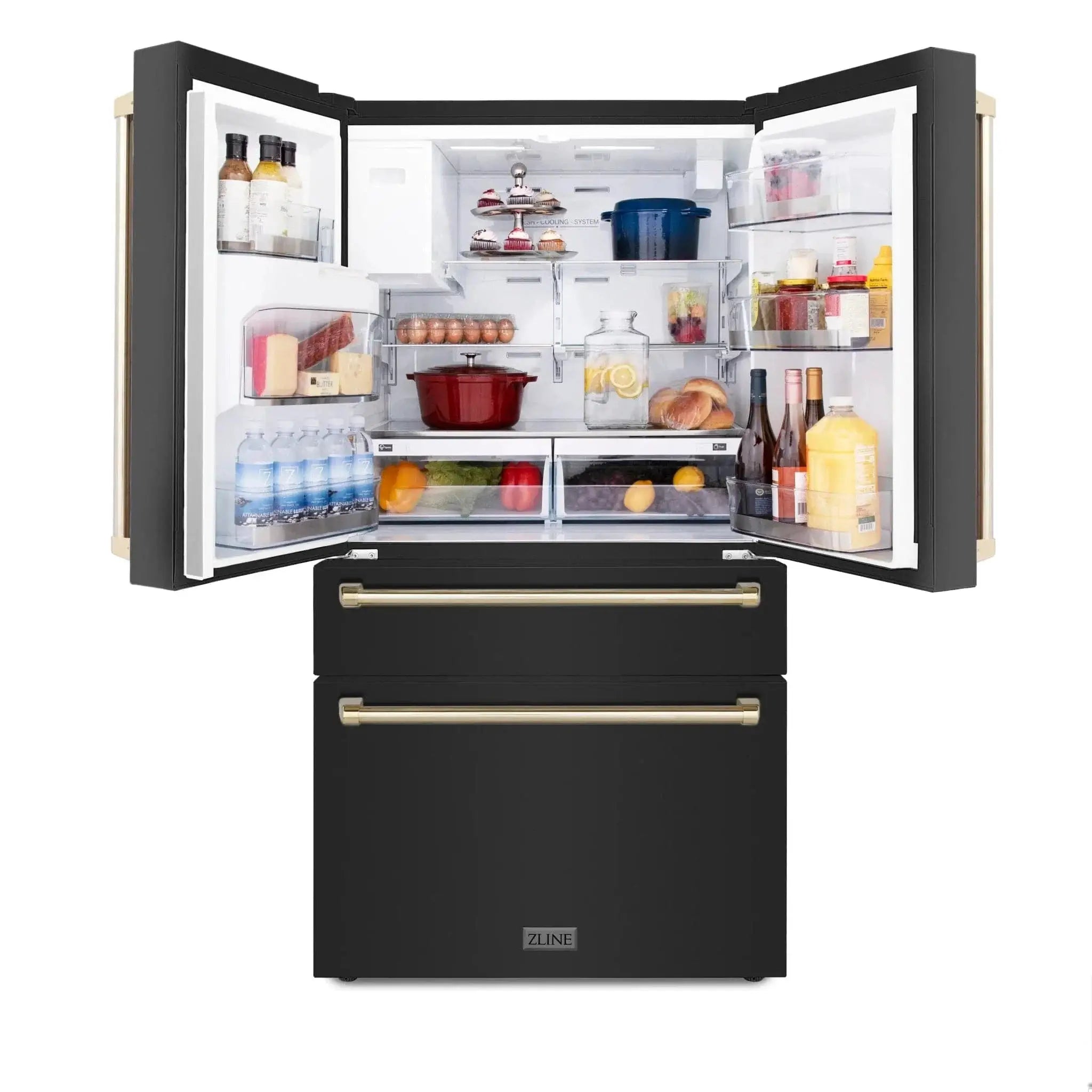 ZLINE 36" Autograph French Door Refrigerator with Water and Ice Dispenser in Black Stainless Steel RFMZ-W-36-BS-G by Farmhouse Kitchen and Bath
