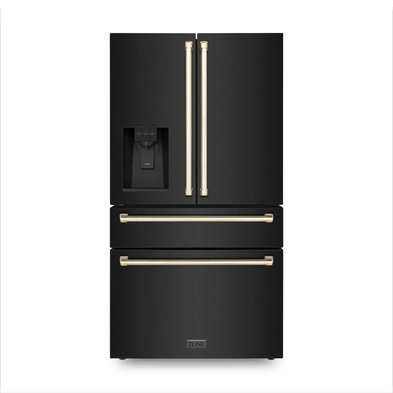 ZLINE 36" Autograph French Door Refrigerator with Water and Ice Dispenser in Black Stainless Steel RFMZ-W-36-BS-G by Farmhouse Kitchen and Bath