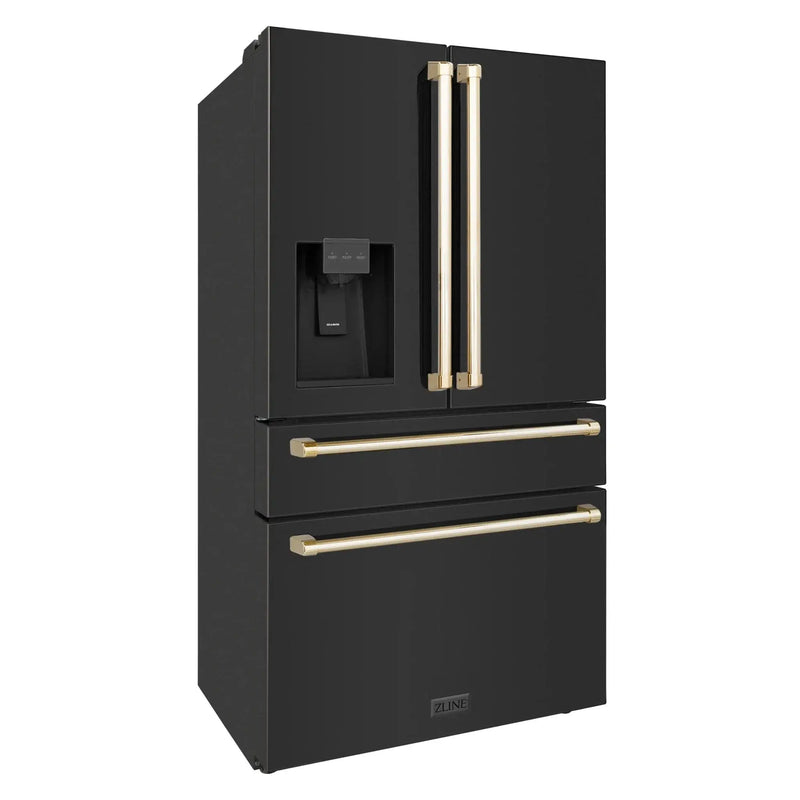 ZLINE 36" Autograph French Door Refrigerator with Water and Ice Dispenser in Black Stainless Steel RFMZ-W-36-BS-G by Farmhouse Kitchen and Bath