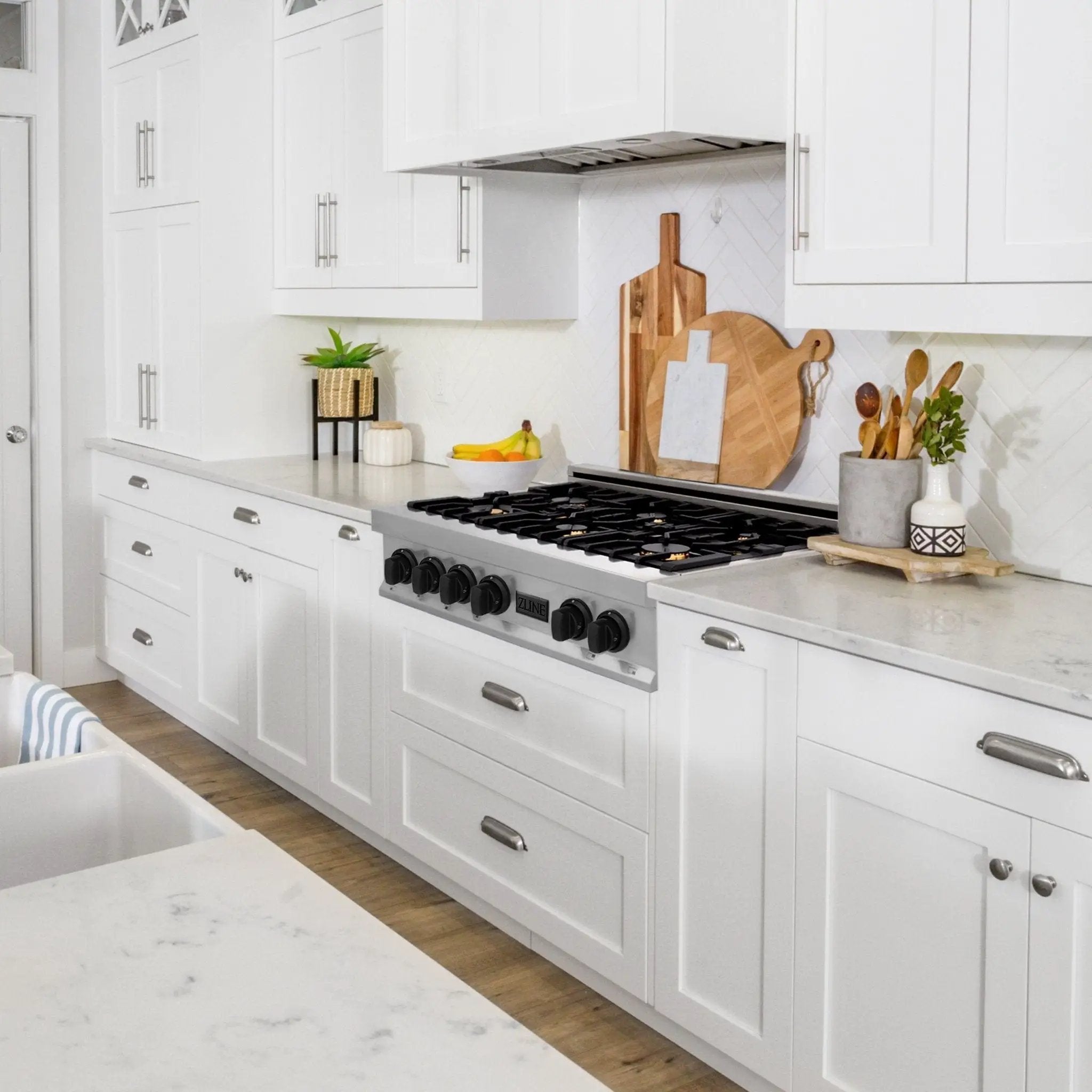 ZLINE 36" Autograph Porcelain Rangetop, Stainless,MatteBlack,RTZ-36-MB by Farmhouse Kitchen and Bath