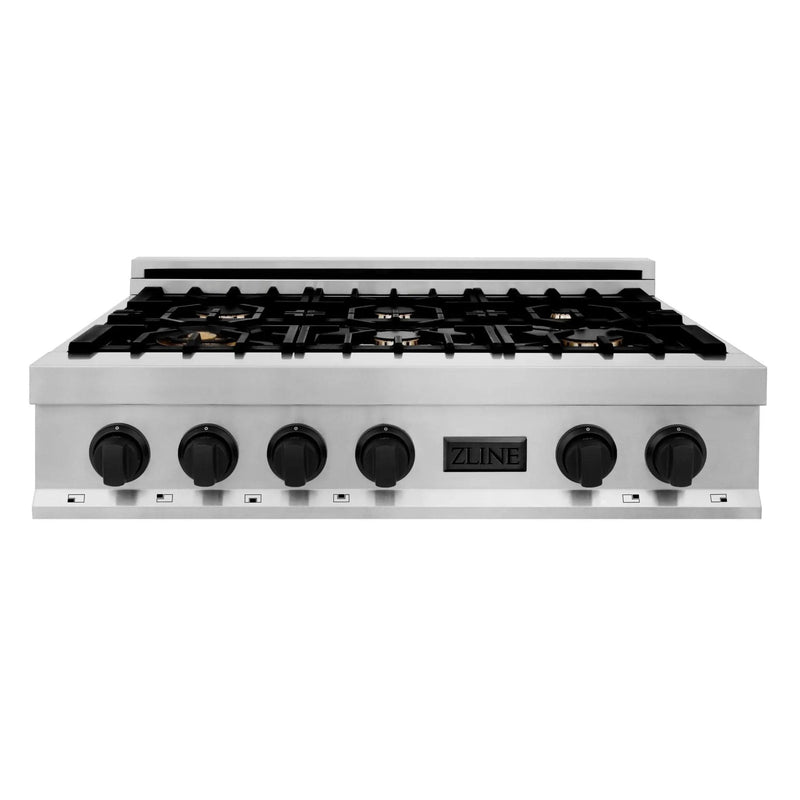 ZLINE 36" Autograph Porcelain Rangetop, Stainless,MatteBlack,RTZ-36-MB by Farmhouse Kitchen and Bath