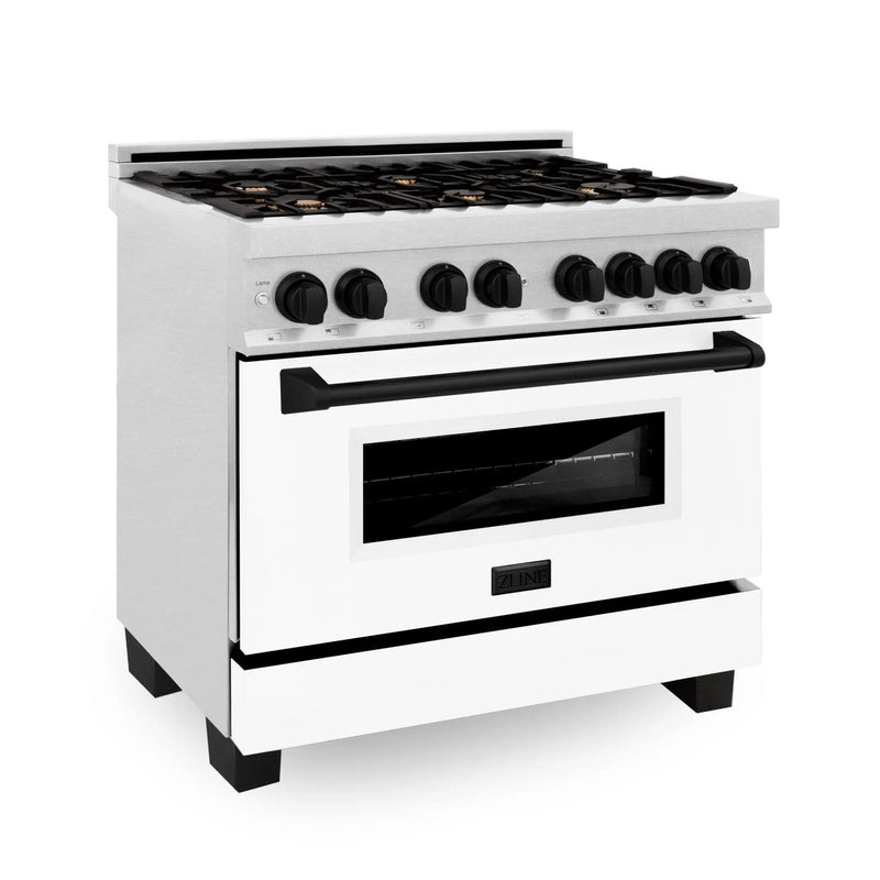 ZLINE 36" Autograph, Range, Dual Fuel, White door, RASZ-WM-36-MB by Farmhouse Kitchen and Bath