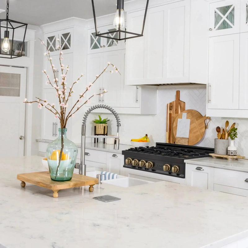 ZLINE 36" Autograph Rangetop, Black Stainless, Gold Accents, RTBZ-36-CB by Farmhouse Kitchen and Bath