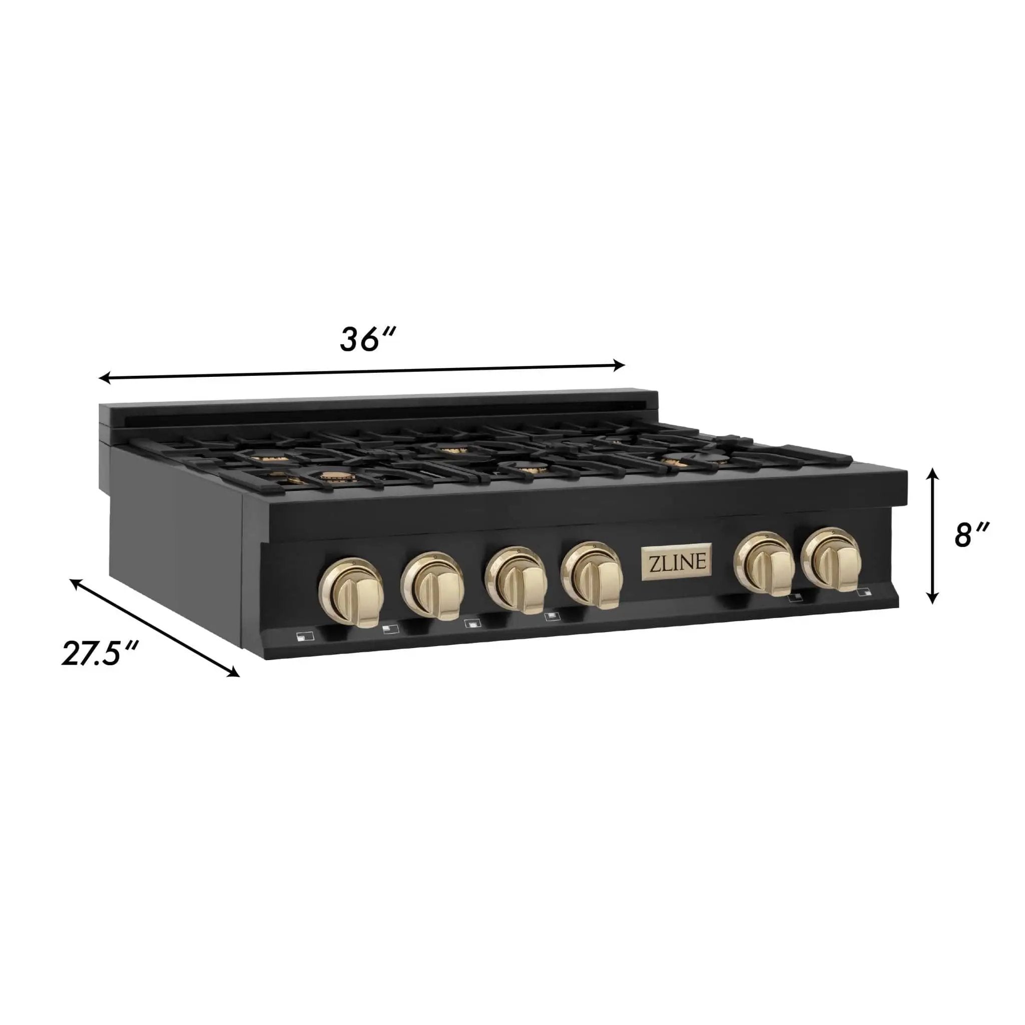 ZLINE 36" Autograph Rangetop, Black Stainless, Gold Accents, RTBZ-36-G by Farmhouse Kitchen and Bath