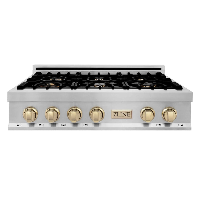 ZLINE 36" Autograph Rangetop, Stainless Steel, Gold Accents, RTZ-36-G by Farmhouse Kitchen and Bath