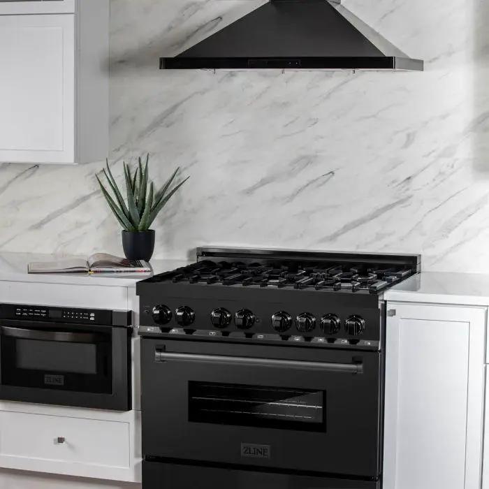 ZLINE 36" Black Stainless, Gas Burner/Electric Oven, Brass Burners, RAB-BR-36 by Farmhouse Kitchen and Bath