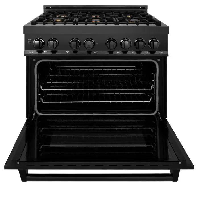 ZLINE 36" Black Stainless, Gas Burner/Electric Oven, Brass Burners, RAB-BR-36 by Farmhouse Kitchen and Bath