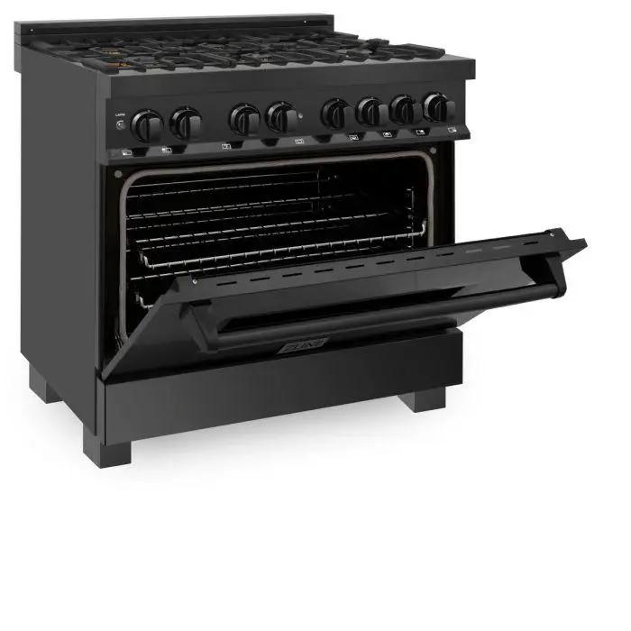 ZLINE 36" Black Stainless, Gas Burner/Electric Oven, Brass Burners, RAB-BR-36 by Farmhouse Kitchen and Bath