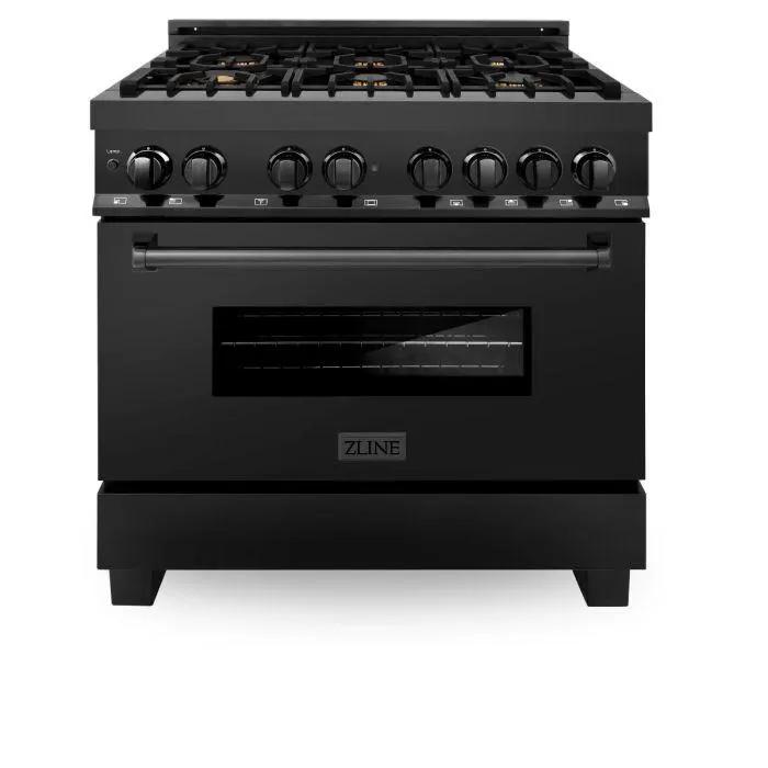 ZLINE 36" Black Stainless, Gas Burner/Electric Oven, Brass Burners, RAB-BR-36 by Farmhouse Kitchen and Bath