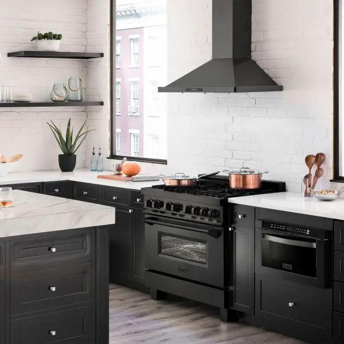 ZLINE 36" Black Stainless, Gas Burner/Electric Oven, Brass Burners, RAB-BR-36 by Farmhouse Kitchen and Bath