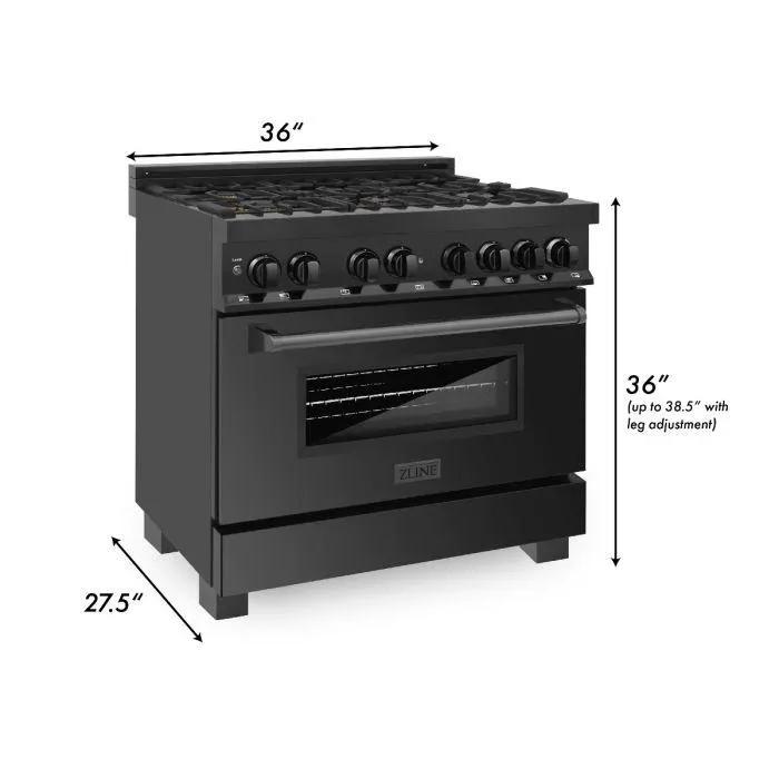 ZLINE 36" Black Stainless, Gas Burner/Electric Oven, Brass Burners, RAB-BR-36 by Farmhouse Kitchen and Bath