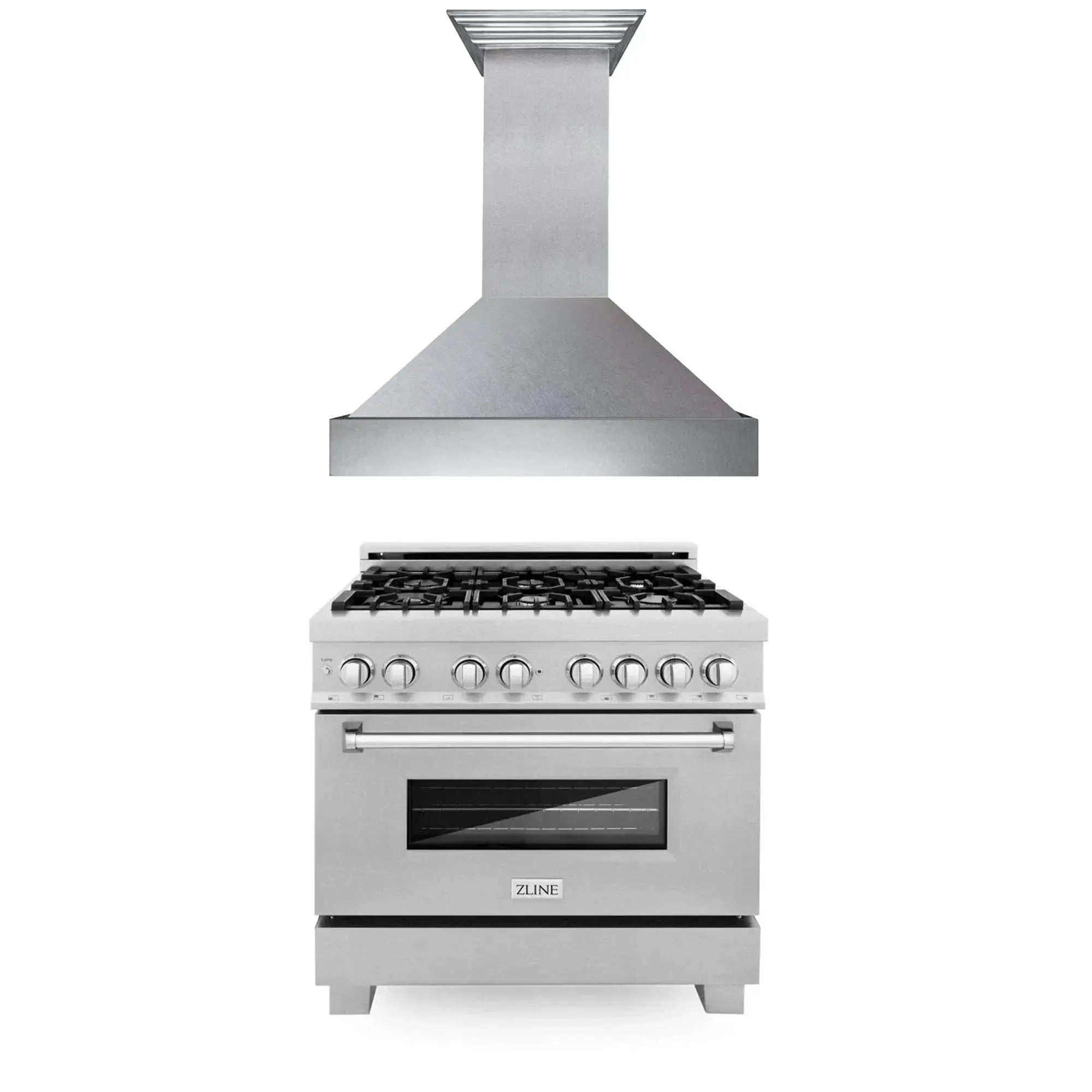 ZLINE 36" Bundle Range RAS-SN-36 & Range Hood 8654SN-36, 2KP-RASSNRH36 by Farmhouse Kitchen and Bath