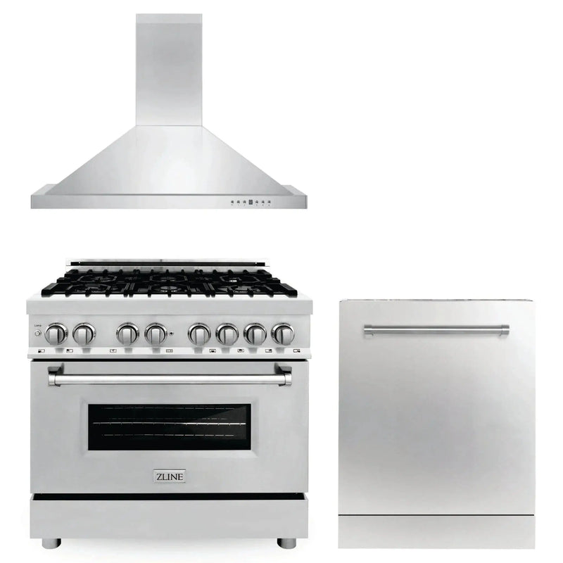 ZLINE 36" Bundled Stainless DualRange RangeHood Dishwasher 3KP-RARH36-DW by Farmhouse Kitchen and Bath