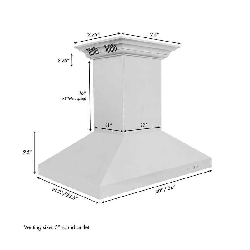 ZLINE CrownSound‚ Ducted Vent Island Mount Range Hood in Stainless Steel, Built-in Bluetooth Speakers, KL3iCRN-BT by Farmhouse Kitchen and Bath