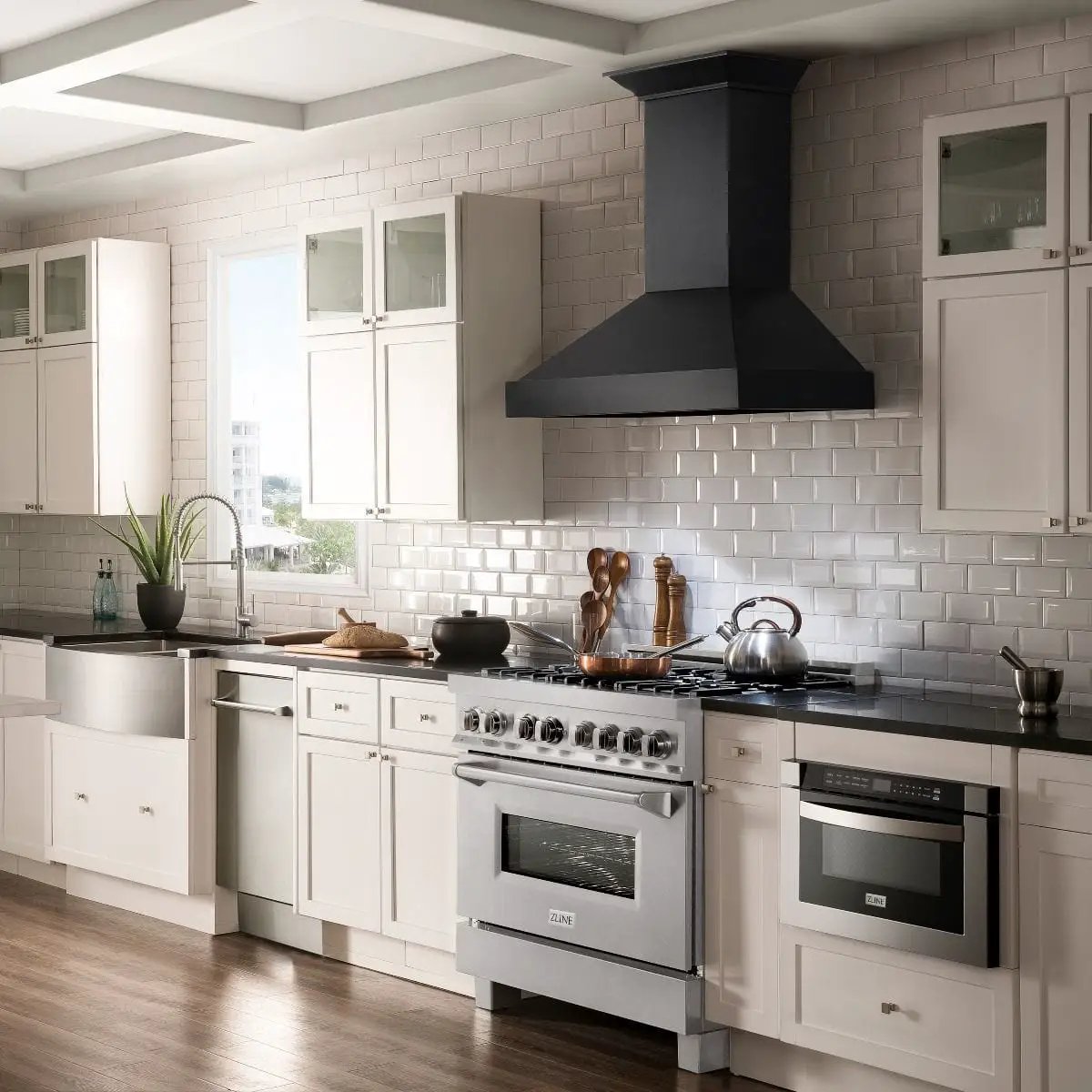ZLINE 36" Dual Fuel Range, DuraSnow, Stainless, Brass Burners, RAS-SN-BR-36 by Farmhouse Kitchen and Bath