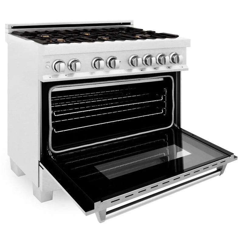 ZLINE 36" Dual Fuel Range, DuraSnow, Stainless, Brass Burners, RAS-SN-BR-36 by Farmhouse Kitchen and Bath