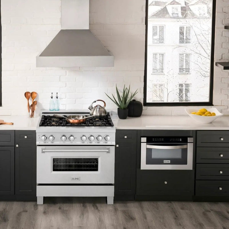 ZLINE 36" Dual Fuel Range, DuraSnow, Stainless, Brass Burners, RAS-SN-BR-36 by Farmhouse Kitchen and Bath