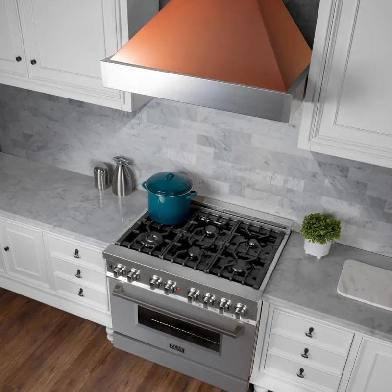 ZLINE 36" DuraSnow® Stainless Steel Range Hood with Copper Shell, 8654C-36 by Farmhouse Kitchen and Bath