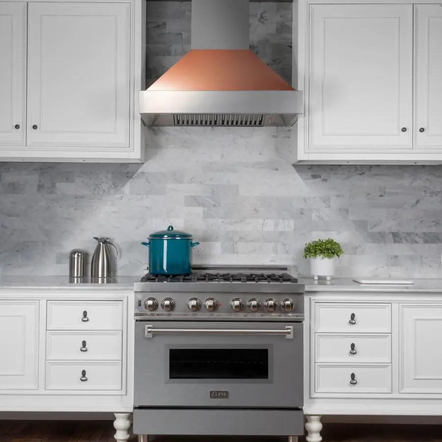 ZLINE 36" DuraSnow® Stainless Steel Range Hood with Copper Shell, 8654C-36 by Farmhouse Kitchen and Bath