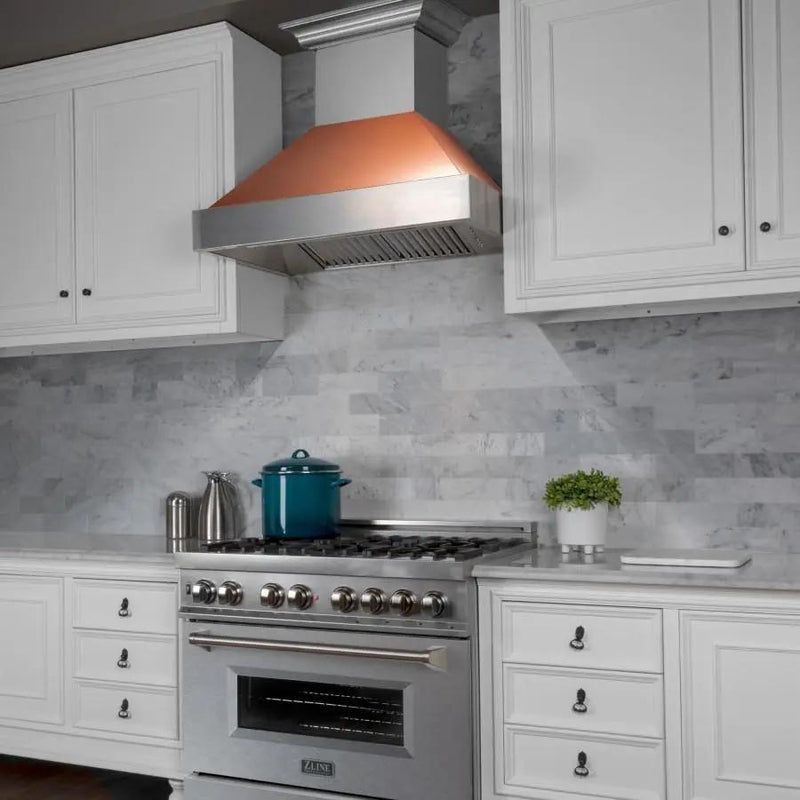 ZLINE 36" DuraSnow® Stainless Steel Range Hood with Copper Shell, 8654C-36 by Farmhouse Kitchen and Bath