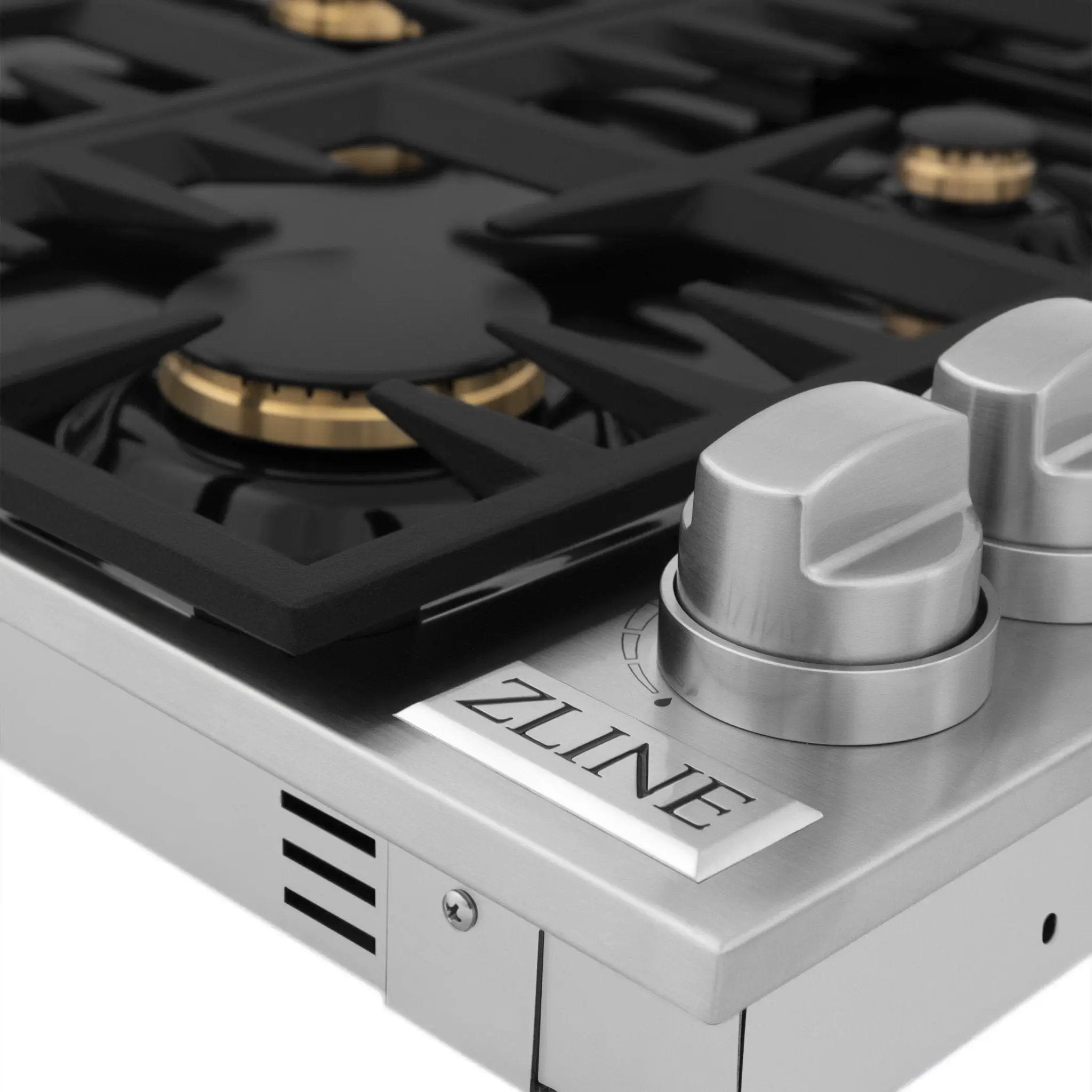 ZLINE 36" Gas Cooktop with 6 Gas Brass Burners and Black Porcelain Top RC-BR-36-PBT by Farmhouse Kitchen and Bath