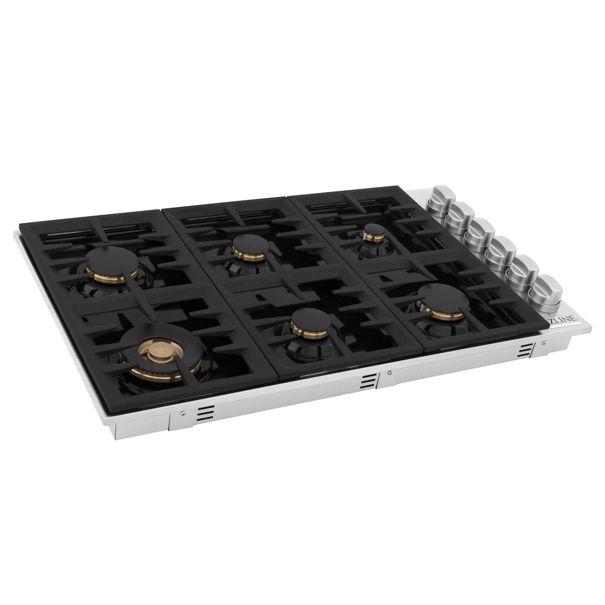 ZLINE 36" Gas Cooktop with 6 Gas Brass Burners and Black Porcelain Top RC-BR-36-PBT by Farmhouse Kitchen and Bath
