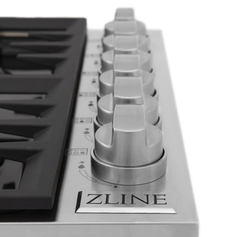 ZLINE 36" Gas Cooktop with 6 Gas Brass Burners and Black Porcelain Top RC-BR-36-PBT by Farmhouse Kitchen and Bath