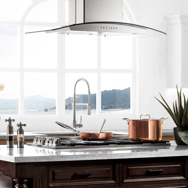 ZLINE 36" Gas Cooktop with 6 Gas Brass Burners and Black Porcelain Top RC-BR-36-PBT by Farmhouse Kitchen and Bath