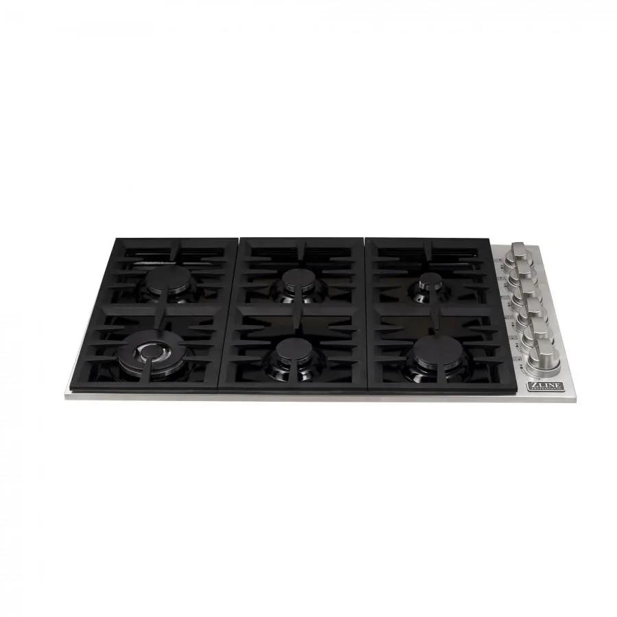 ZLINE 36" Gas Cooktop with 6 Gas Burners and Black Porcelain Top RC36-PBT by Farmhouse Kitchen and Bath