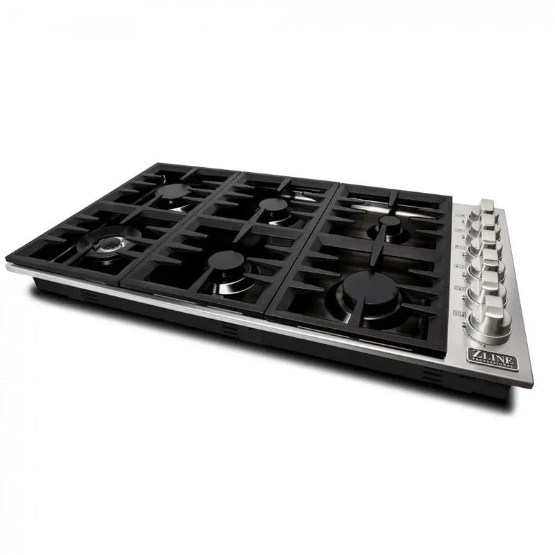 ZLINE 36" Gas Cooktop with 6 Gas Burners and Black Porcelain Top RC36-PBT by Farmhouse Kitchen and Bath