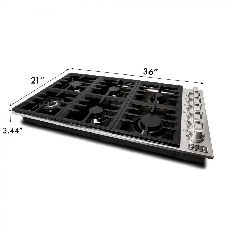 ZLINE 36" Gas Cooktop with 6 Gas Burners and Black Porcelain Top RC36-PBT by Farmhouse Kitchen and Bath